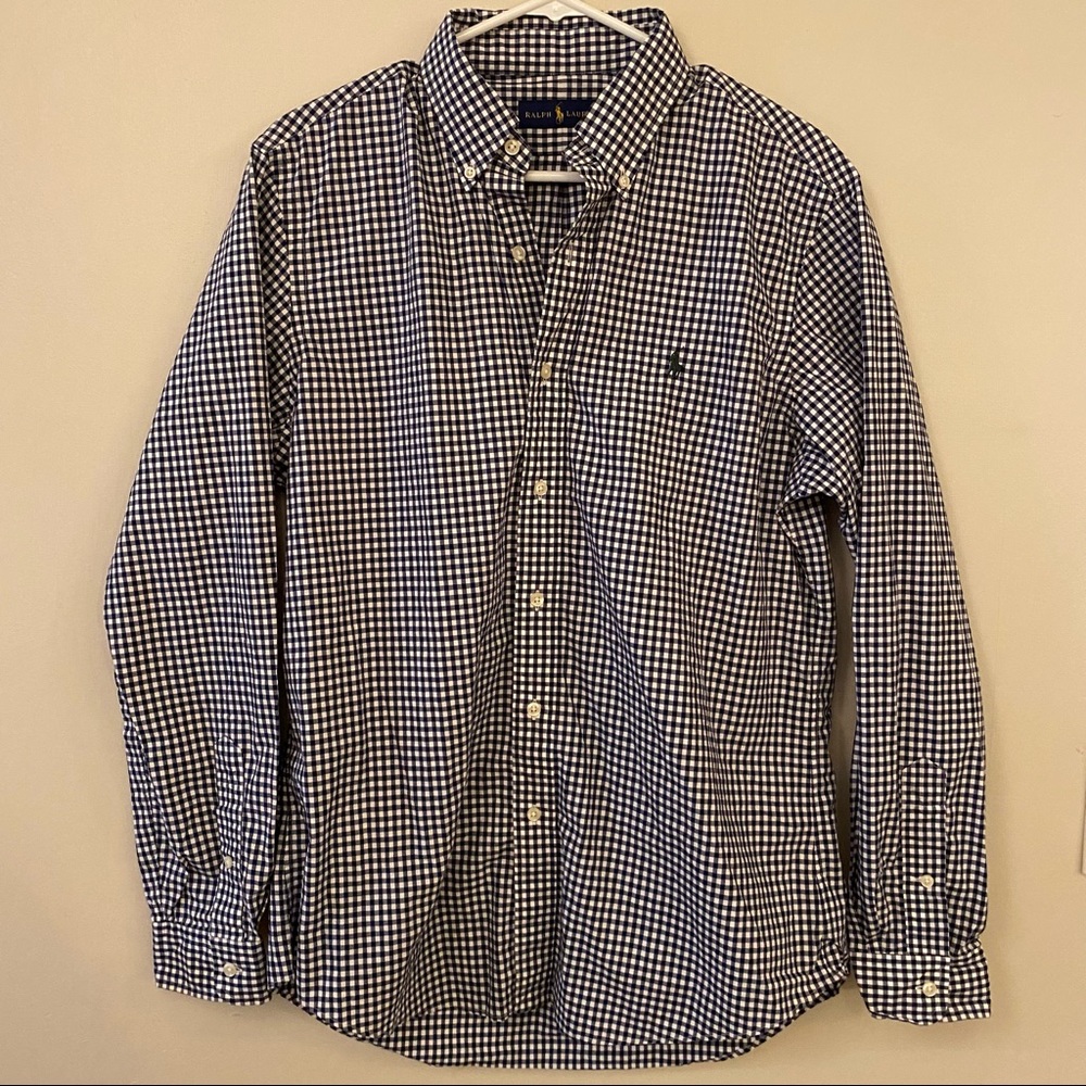 Ralph Lauren navy and white gingham dress shirt